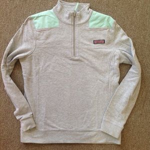 VINEYARD VINES SHEP SHIRT GRAY MINT GREEN 1/4 ZIP SMALL